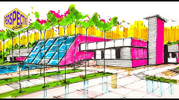 Perspective-How to Draw Glass Building in 2 Point Perspective