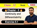Class 12 Math Chapter 5 - Continuity and Differentiability - Exercise 5.1 Solution || Haryana Board