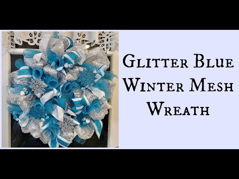 Glitter Blue Winter Mesh Wreath