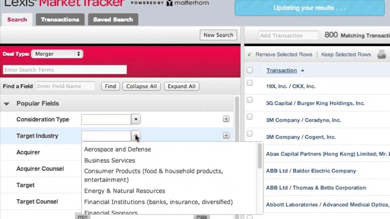Lexis Market Tracker Tutorial -- Use Case 1