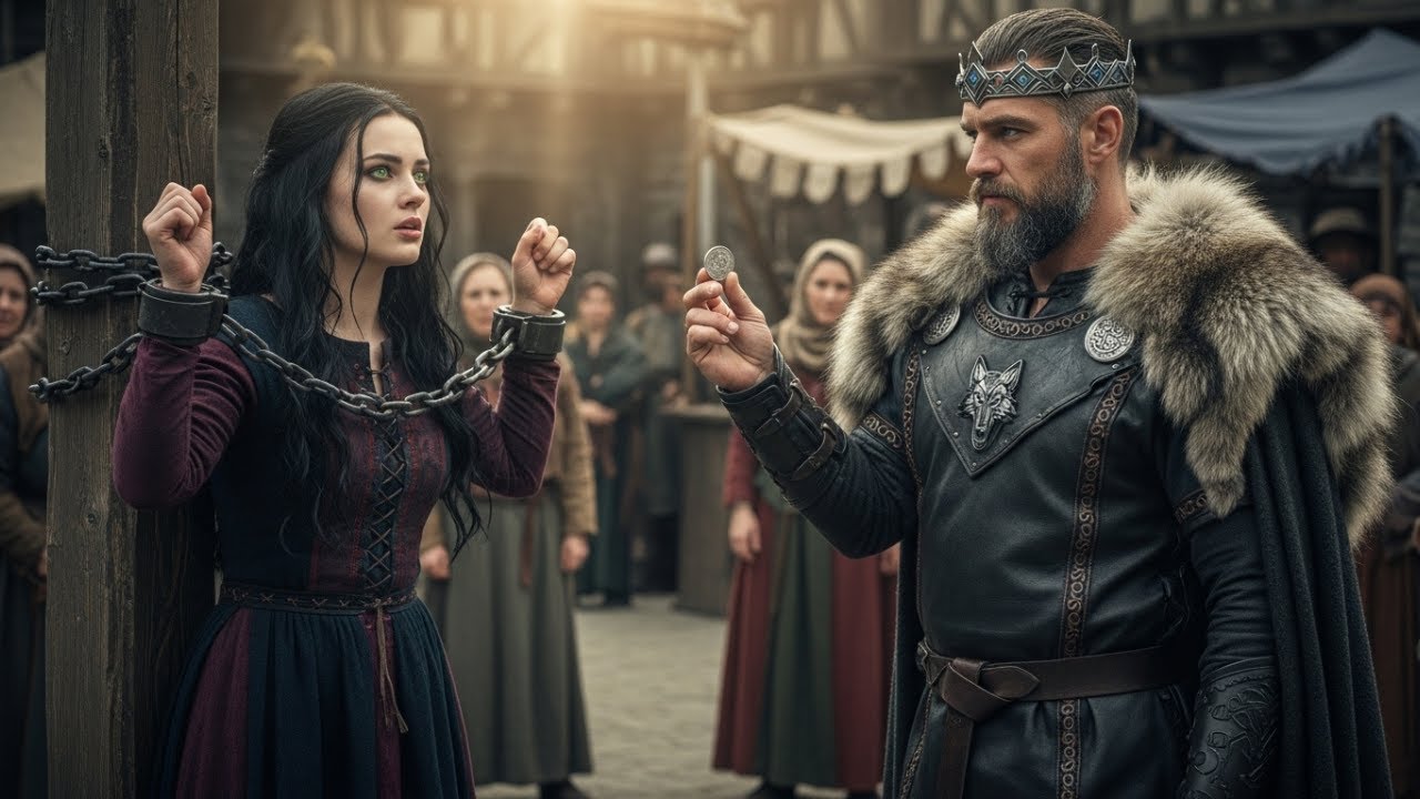 REGELE SINGURATIC A PLĂTIT O MONEDĂ PENTRU FATA LEGATĂ ÎN LANȚURI LA PIAȚĂ… CÂND EA RIDICĂ PRIVIREA…