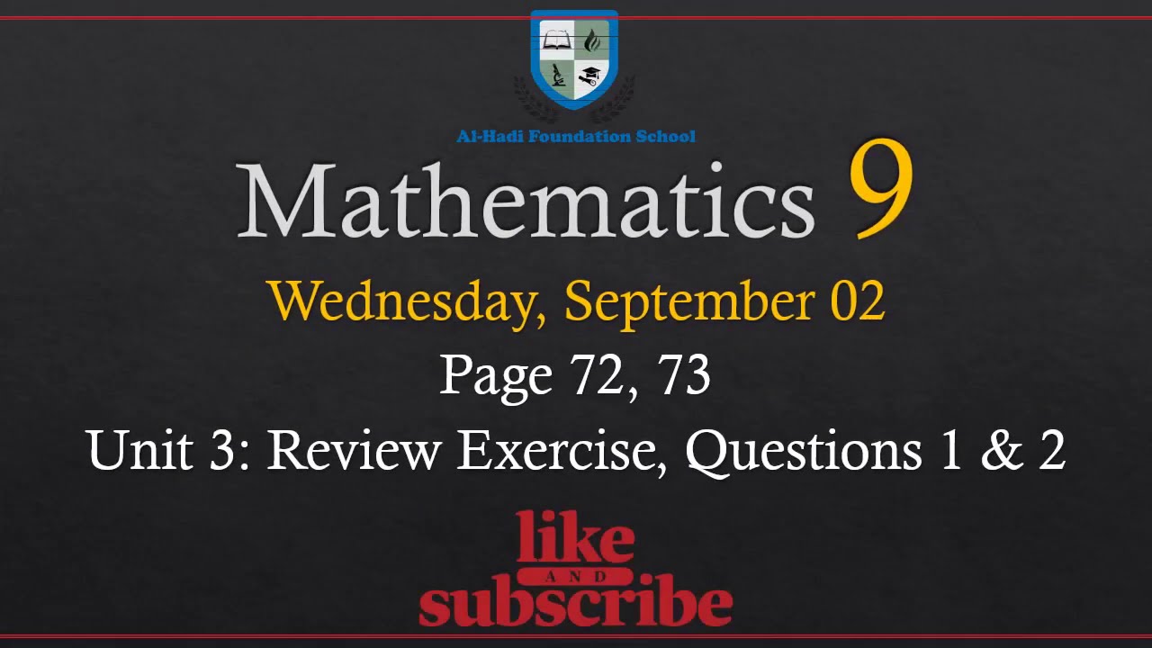 Mathematics 9 - Unit 3 - Review Exercise - Q 1, 2 - Page 72, 73 ...