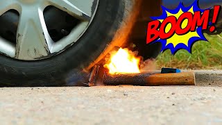 Car vs. Hot Axe: Extreme Tire Destruction Stunt
