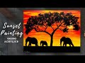 How to paint AFRICAN SUNSET || easy sunset acrylic painting for beginners