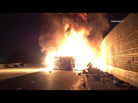 ⁣Toy Hauler Flips And Bursts Into Flames | Anaheim