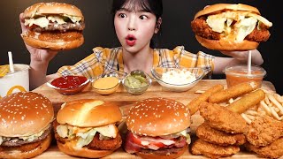 SUB)맥도날드 신메뉴! 진도대파크로켓버거 먹방🍔 맥크리스피 베이컨토마토디럭스에 맥너겟 치킨 치즈스틱까지 햄버거 꿀조합 McDonald’s Burger Mukbang Asmr