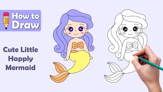 🎨 Master the Art of Drawing a Cute Little Happy Mermaid 🧜‍♀️✨ #ArtTutorial #CuteDrawing #MermaidArt