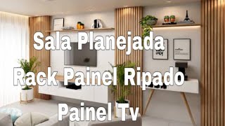 Sala Planejada Tv Painel e Rack#painelripado #salaplanejada #rack #paineldetv #decoracaointeriores.