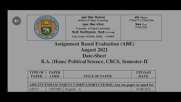 DU-Sol ABE B.A (Hons.) Political Science 2nd Semester (CBCS)  Assignment Date Sheet