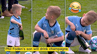 Phil Foden's Son Tries to OPEN a Champagne 😳