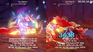 Genshin Impact Kokomi C0 and Tartaglia (Childe) C0 Damage Test on Pyro Regisvine