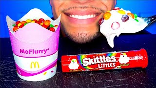MCDONALD'S SKITTLES MCFLURRY MINI LITTLES CANDY EATING ICE CREAM ASMR MUKBANG NO TALKING
