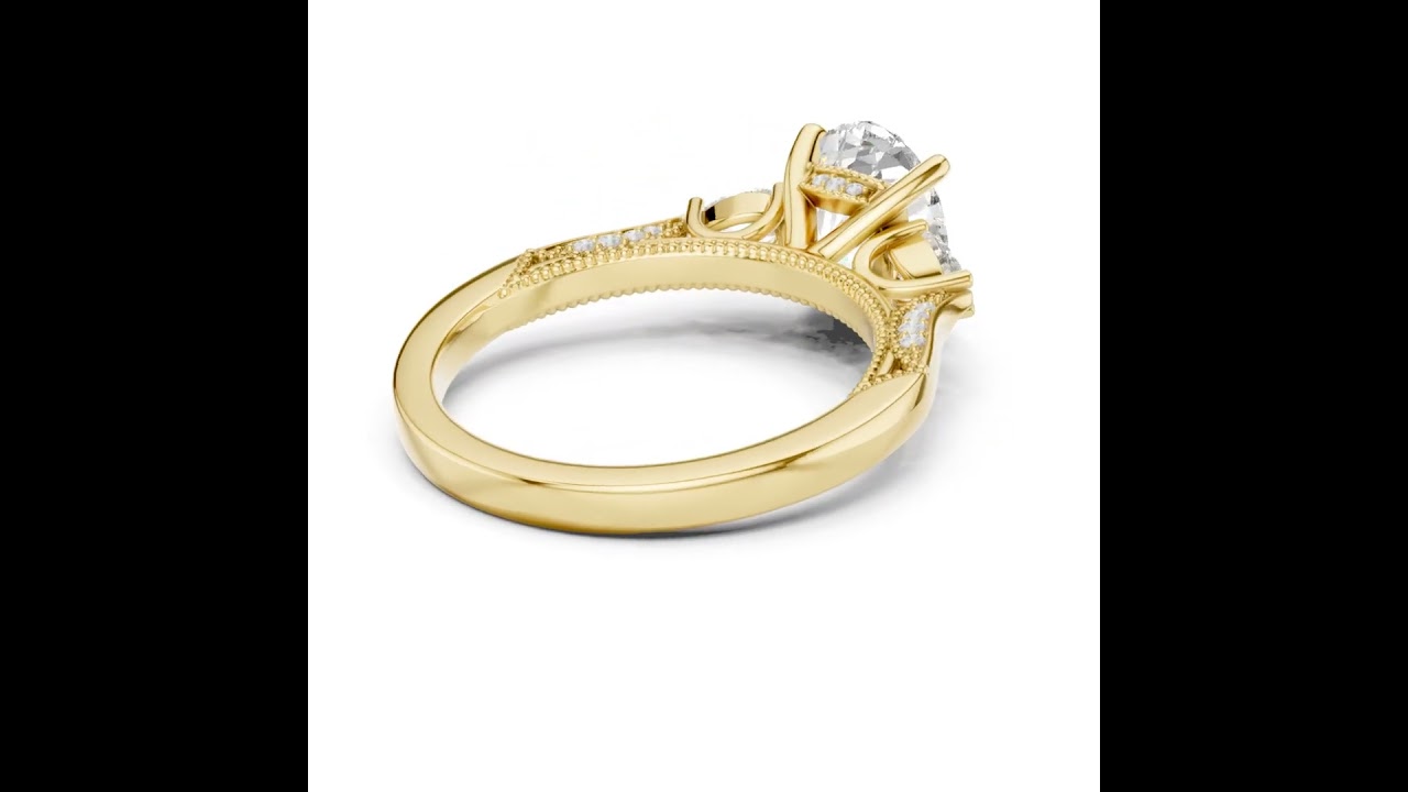 Oval And Pear Cut Trilogy Milgrain Pave Set Ring