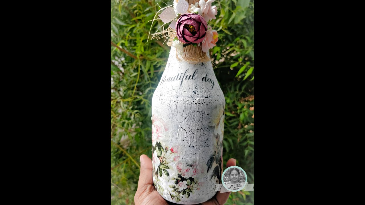 Decoupage bottle with Crackle finish How to decoupage bottle 