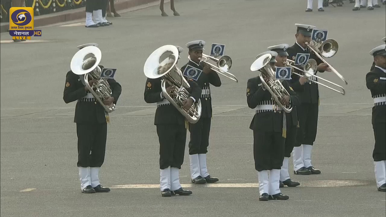 dancing indian navy soldiers on admiral ensignia by indian navy