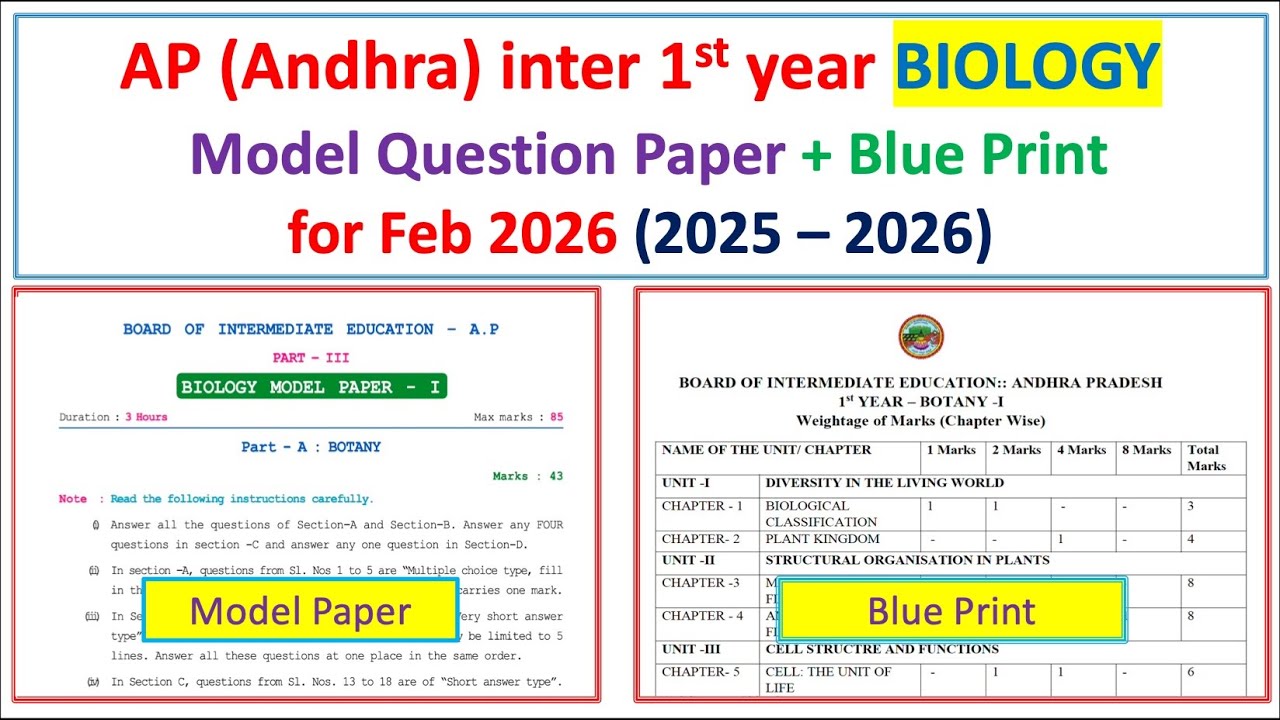 Биология AP Inter 1-го года, февраль 2026 г., модель экзаменационного задания, Андхра, ботаника +...