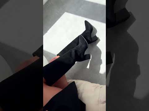 Високі чорні замшеві чоботи на флісі стійкий підбор, видео 1