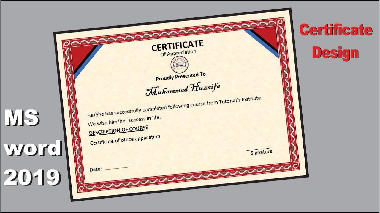How To Make Certificate In Ms Word 2019 Graphic Designing In Ms Word 