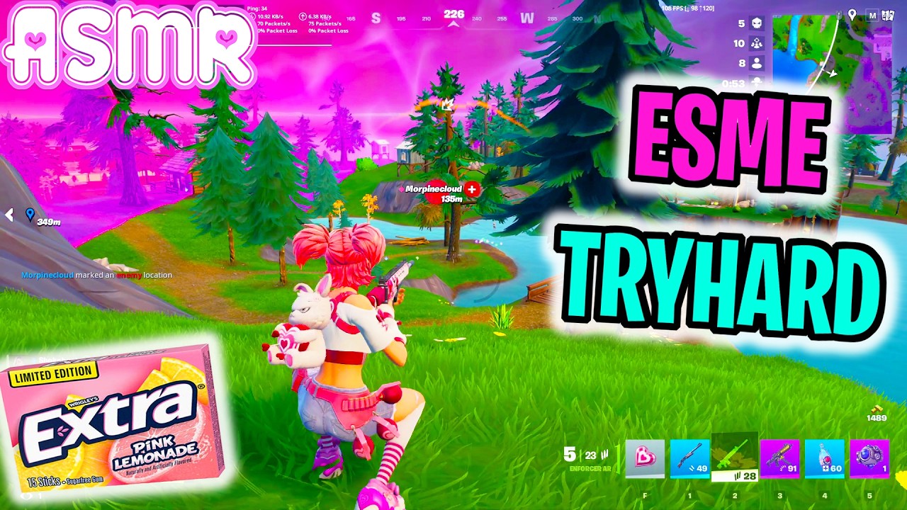 ASMR Gaming 🍀 Fortnite Esme Skin Tryhard Relaxing Gum Chewing + Controller Sounds Whispering 🎧