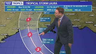 10 PM Update: Tropical Storm Laura enters Gulf of Mexico; Marco downgraded to Tropical Depression