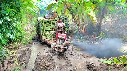 Review xe công nông 2 cầu chở chuối mang xích 8 gặp lầy và cái kết