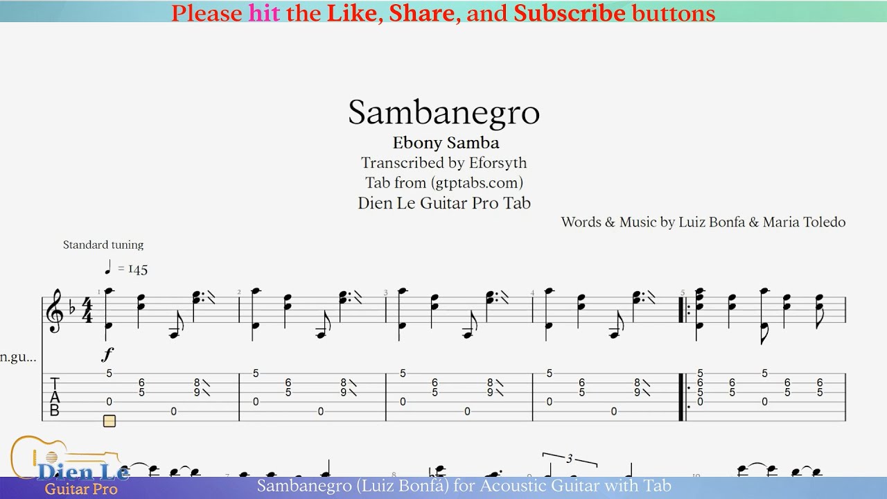 Sambanegro (Luiz Bonfá) for Acoustic Guitar with Tab