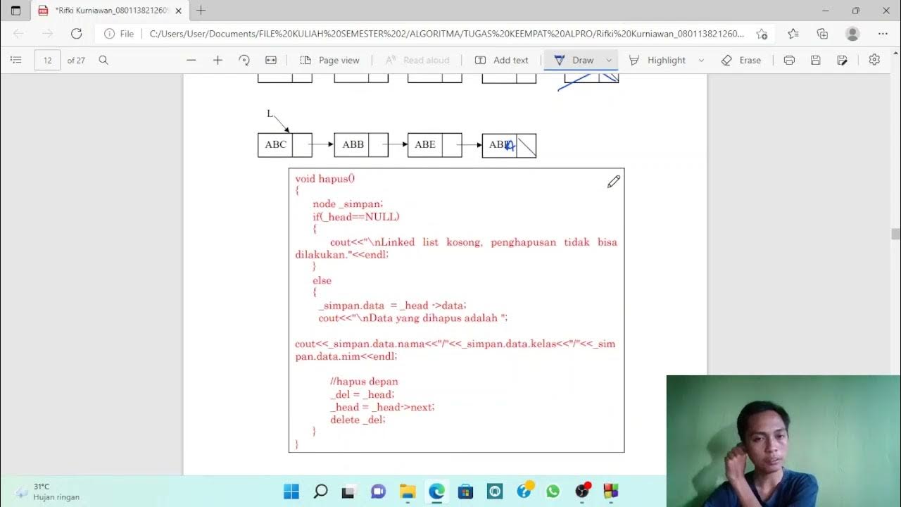 PENJELASAN MATERI SINGLE LINKED LIST MENYIMPAN DATA MAHASISWA STRUKTUR ...