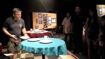 Mythbusters exhibit: Pulling the tablecloth out from under the dishes.