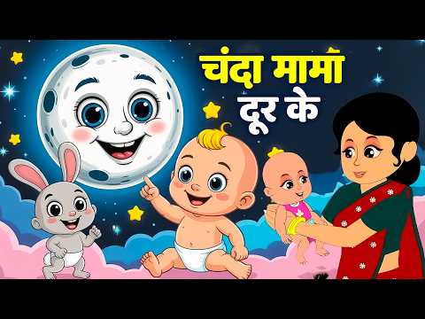 Chanda Mama Door Ke | चंदा मामा | Baby Poem | Hindi Rhymes For Kids - Riya Nunu Nursery Rhymes