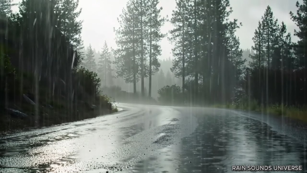Gentle Rain on a Lonely Country Road for Deep Sleep and Relaxation - Stormy Night Rain