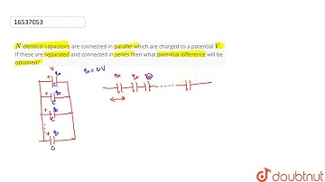 `N` identical capacitors are connected in parallel which are charged to a potential `V`. If these