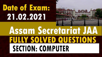 Assam Secretariat JAA Fully Solved Questions Paper // Section : Computer Awareness