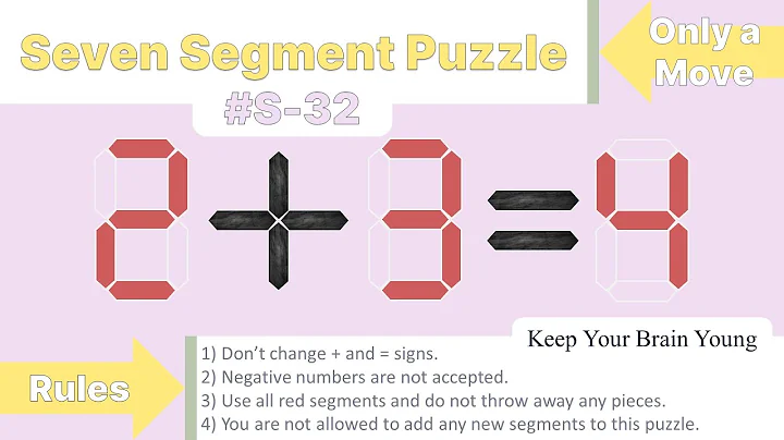 Seven Segment Puzzle no.S-32 ( 2 + 3 = 4) With solution.