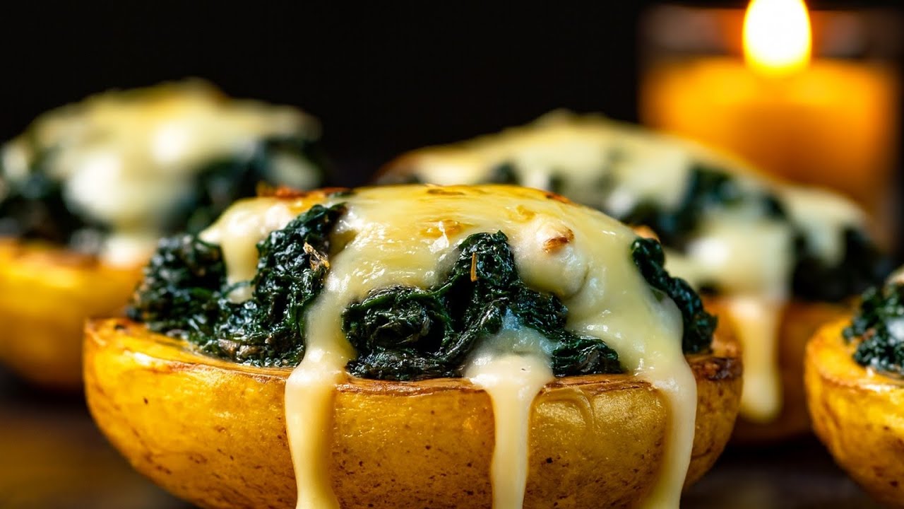 🍽️👩🏻‍🍳Potato boats with spinach passengers — the most delicious and unique recipe.🍴