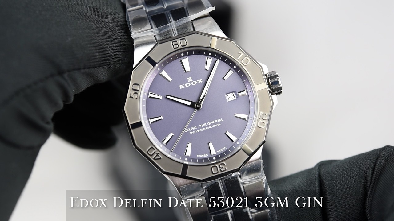 Edox Delfin Date 53021 3GM GIN - YouTube
