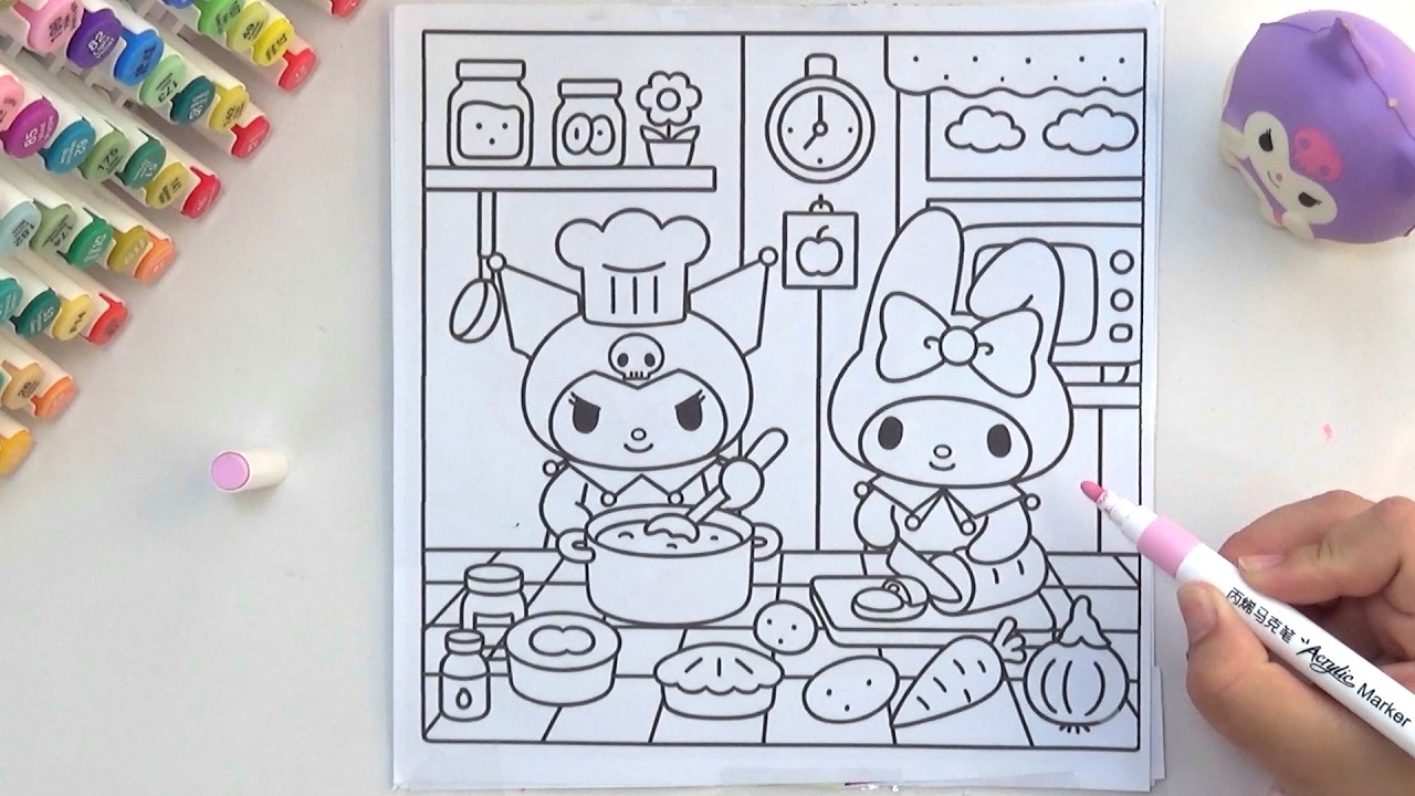 Sanrio Kitchen Vibes: Coloring Kuromi & My Melody 🍳Creative & Satisfying Art