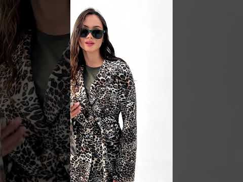 Пальто жіноче середньої довжини, демісезонне, еко-альпака, Леопардовий, 42, видео 1