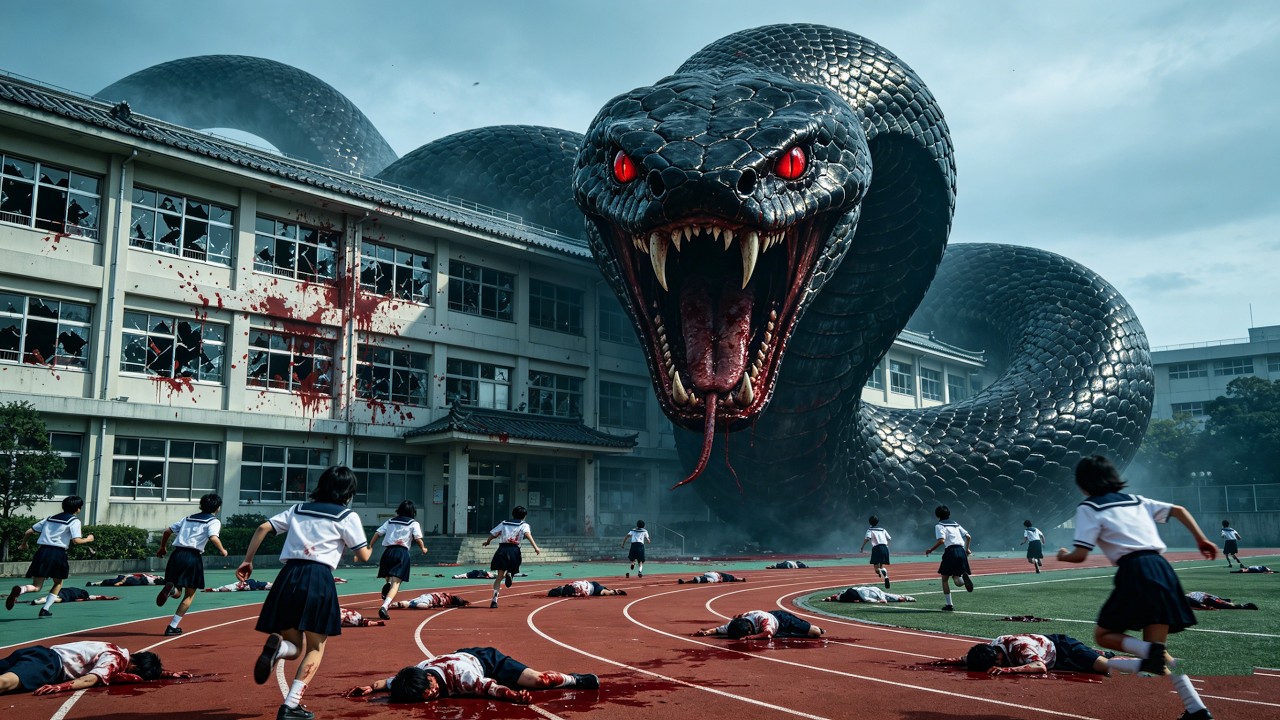 【FULL MOVIE 4K】Giant mutated serpent ravages girls' school! Hundreds of students flee in panic!