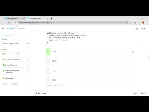 MODULE TEST 4 SOLUTIONS OF CORE JAVA INTERNSHALA
