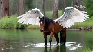 Text To Video 丨Avistamiento De Un Caballo Con Alas En Un Lago
