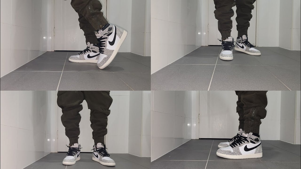 Nike Air Jordan 1 Retro High OG white Cement on feet