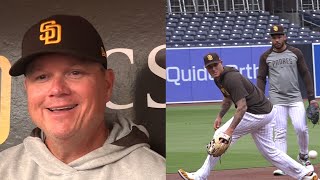 Mike Shildt on Manny Machado's returns to lineup & 3B, Jackson Merrill's ouchy & Padres roster moves