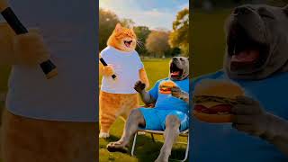 The fat cat hit the dog, stole the hamburger, ran away, and ate it 🐯😂