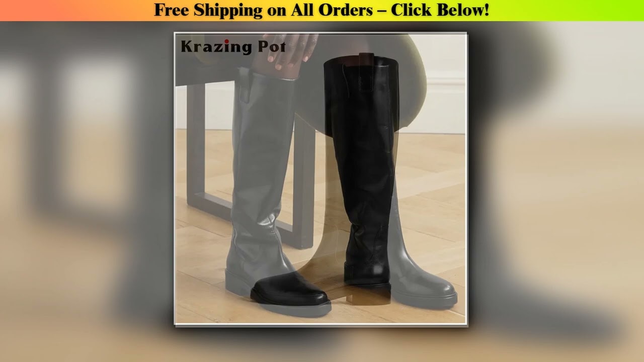 Krazing Pot Cow Leather Big Size 44 45 Round Toe Med Heels Classics Equestrian Long Boots Slip On