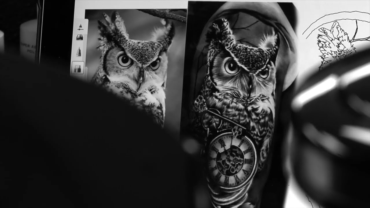 Realistic Black & Grey Owl Tattoo by @ozielzurdoktatuador