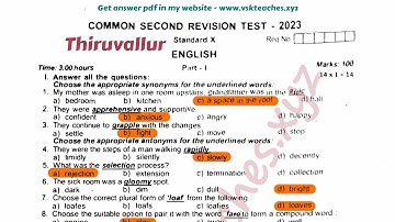 10th standard English second revision 2023 original question paper with answer key | Thiruvallur