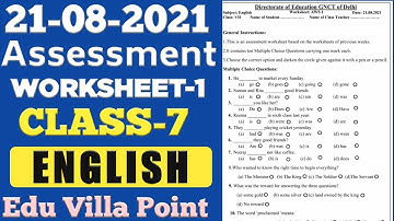 Class 7  English Assessment Worksheet 1(21/08/2021)  | Class 7 English  | Edu Villa Point