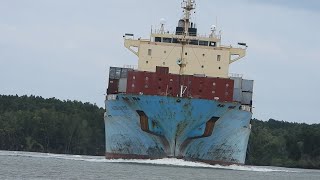 Breathtaking Moments: Maersk Rusty Container Ships Turning on the River