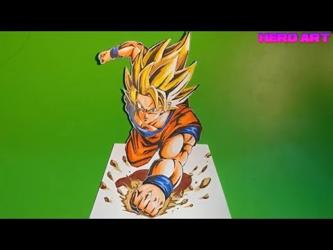 Video cách vẽ tranh goku super saiyan 3d Illusion how to draw - youtube