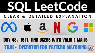 Day 48 :  Leetcode 1517. Find Users With Valid E-Mails | Sql Regx | Data Science Wallah